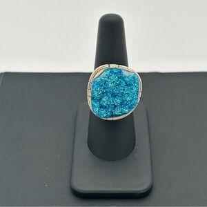 Sterling Silver Light Blue Druzy Stone Ring